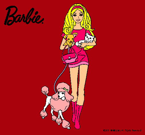 Dibujo Barbie con sus mascotas pintado por Blooma