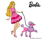 Dibujo Barbie paseando a su mascota pintado por caniche