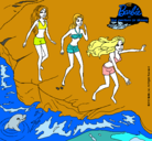 Dibujo Barbie y sus amigas en la playa pintado por mrsoloella