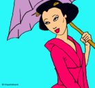Dibujo Geisha con paraguas pintado por adepa