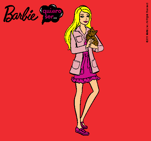 Dibujo Barbie con un gatito pintado por FRAN_KIE