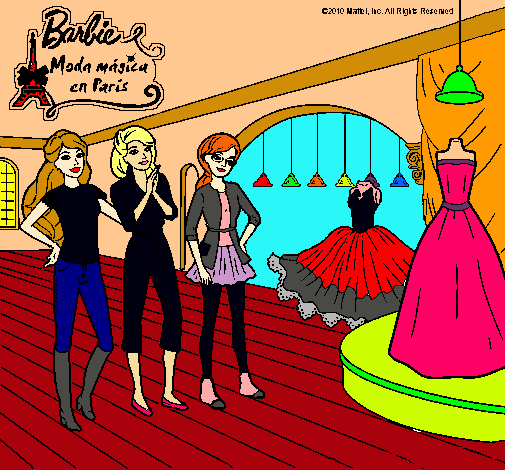 Dibujo Barbie mirando vestidos pintado por yalla