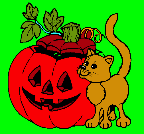 Calabaza y gato