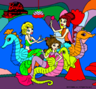 Dibujo Sirenas y caballitos de mar pintado por yalla