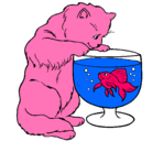 Dibujo Gato mirando al pez pintado por chiqui-mon