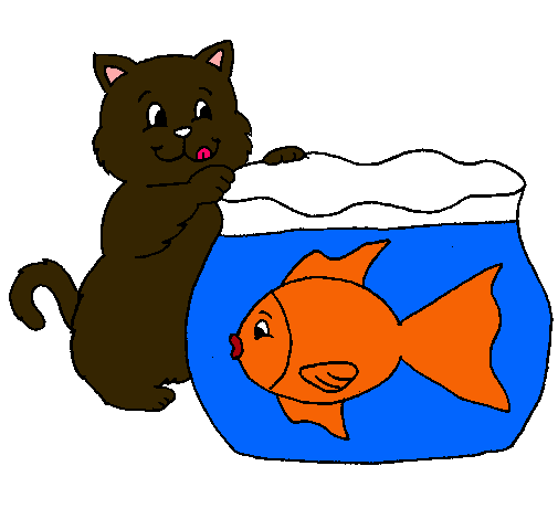 Dibujo Gato y pez pintado por roke