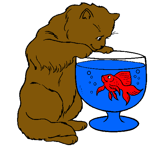 Dibujo Gato mirando al pez pintado por roke
