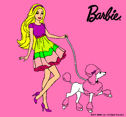 Barbie paseando a su mascota