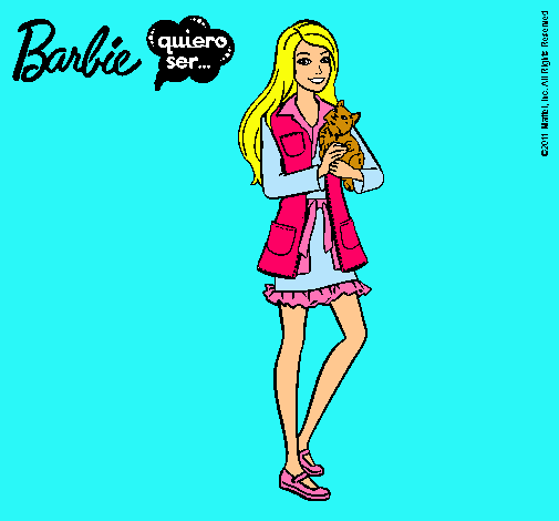 Dibujo Barbie con un gatito pintado por esrefy