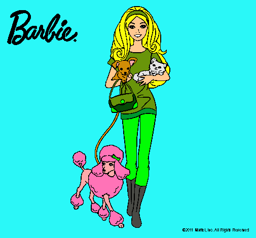 Dibujo Barbie con sus mascotas pintado por esrefy