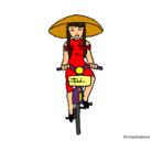 Dibujo China en bicicleta pintado por tinin