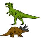 Dibujo Triceratops y tiranosaurios rex pintado por trex
