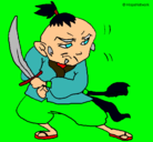 Dibujo Guerrero con espada pintado por karate