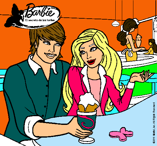 Dibujo Barbie y su amigo en la heladería pintado por camilaoriana