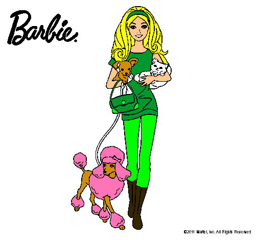 Dibujo Barbie con sus mascotas pintado por dragon2012