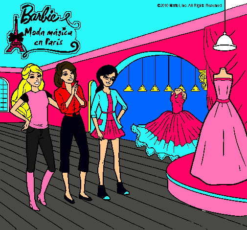 Barbie mirando vestidos