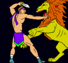 Dibujo Gladiador contra león pintado por dinodan