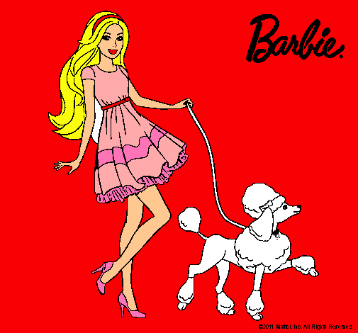 Barbie paseando a su mascota