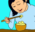 Dibujo Comiendo arroz pintado por hvfgbhjku