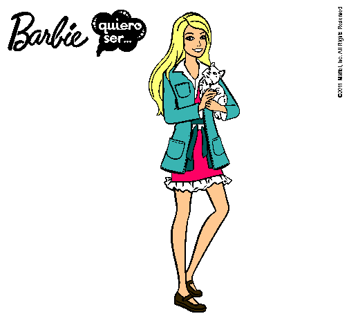 Dibujo Barbie con un gatito pintado por camilaoriana