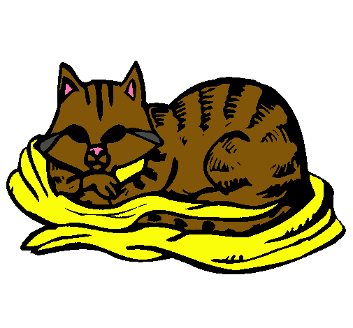 Dibujo Gato en su cama pintado por roke