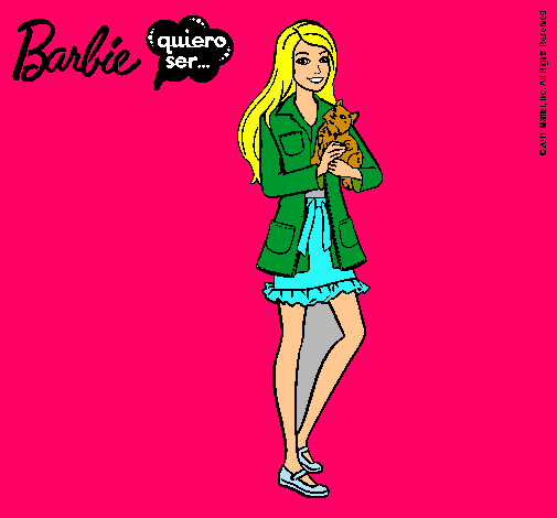 Dibujo Barbie con un gatito pintado por Briisita
