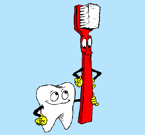 Muela y cepillo de dientes
