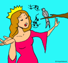 Dibujo Princesa cantando pintado por pajarito