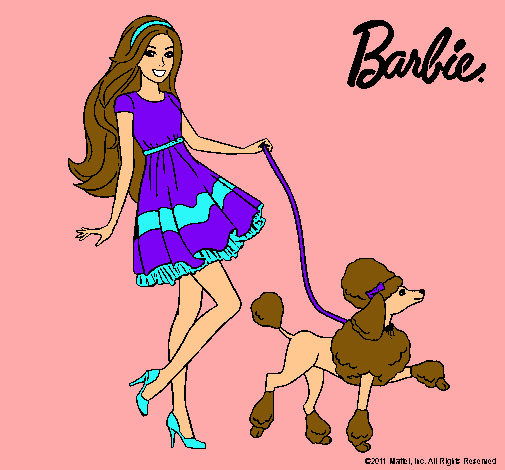 Barbie paseando a su mascota