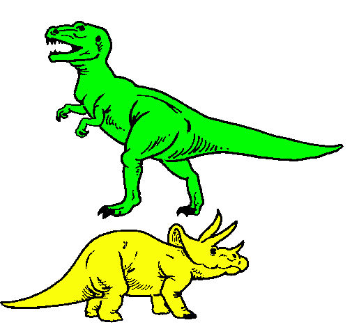 Dibujo Triceratops y tiranosaurios rex pintado por chiqui-mon