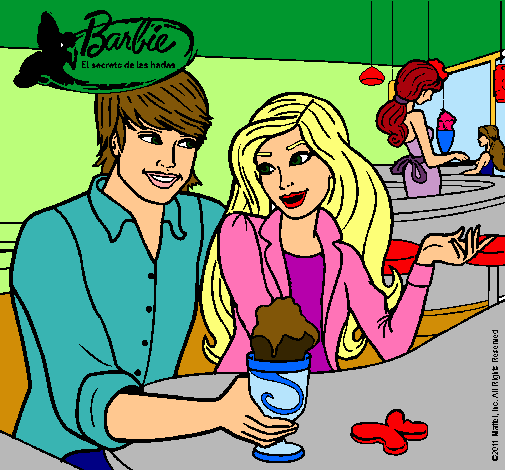 Dibujo Barbie y su amigo en la heladería pintado por SuperStar