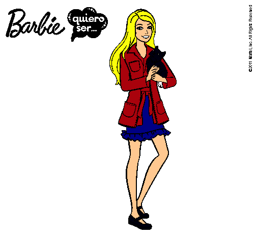 Dibujo Barbie con un gatito pintado por cheina7