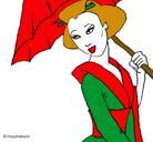 Dibujo Geisha con paraguas pintado por anabel100