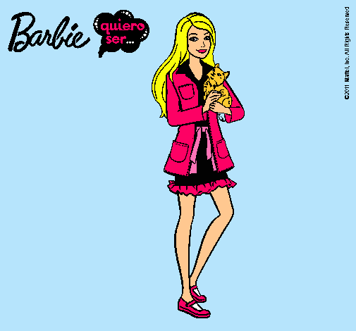 Dibujo Barbie con un gatito pintado por lizdany