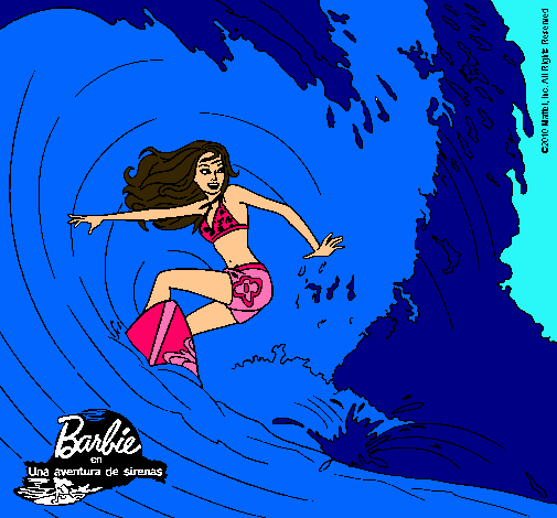 Barbie practicando surf