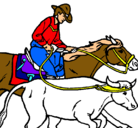 Dibujo Vaquero y vaca pintado por caballo