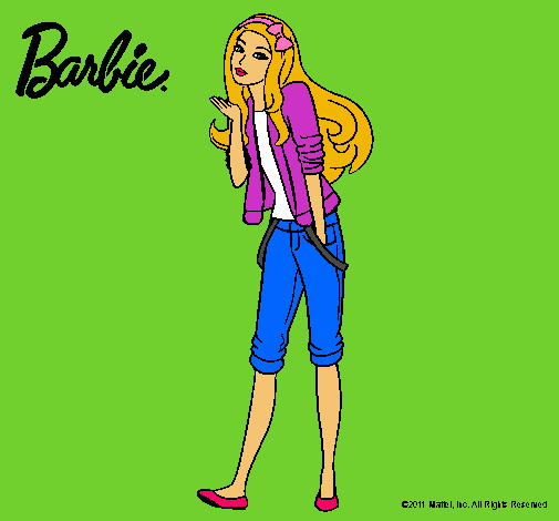 Dibujo Barbie con look casual pintado por black