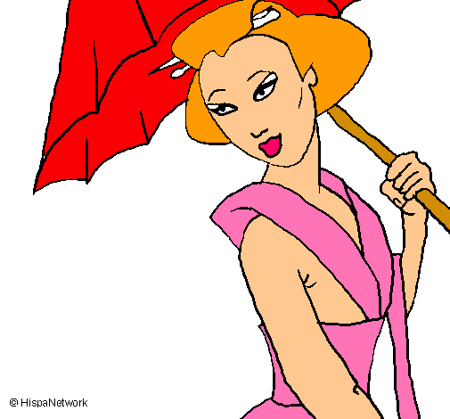 Dibujo Geisha con paraguas pintado por Valerita3