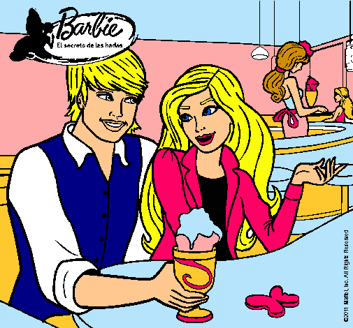 Dibujo Barbie y su amigo en la heladería pintado por lizdany