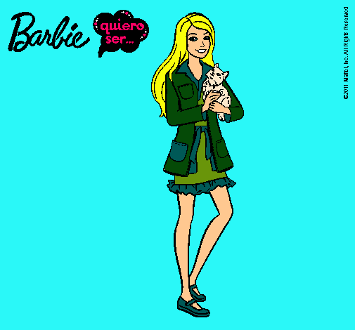 Dibujo Barbie con un gatito pintado por naxito96
