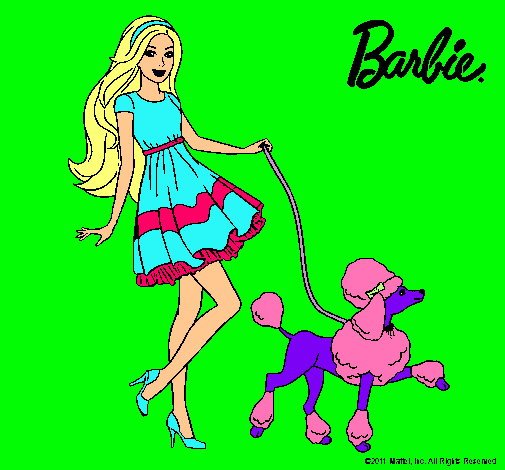 Barbie paseando a su mascota