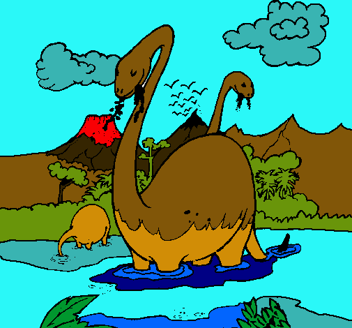 Dibujo Apatosaurios en el agua pintado por michelita_2000