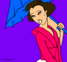 Dibujo Geisha con paraguas pintado por chinamac