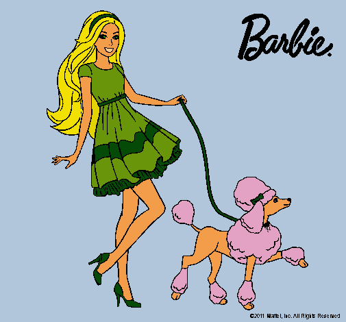 Dibujo Barbie paseando a su mascota pintado por naxito96