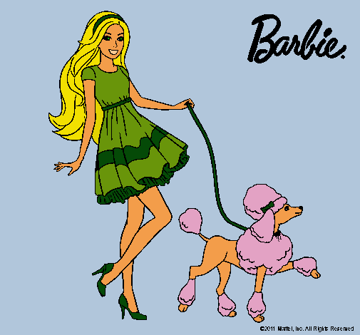 Barbie paseando a su mascota