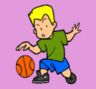 Dibujo Niño botando la pelota pintado por basket