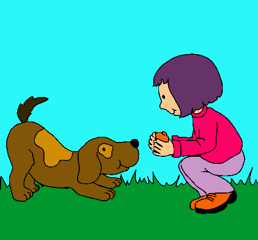 Dibujo Niña y perro jugando pintado por michelita_2000