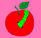 Dibujo Manzana con gusano pintado por lindo