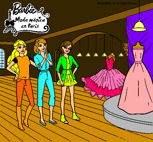 Barbie mirando vestidos