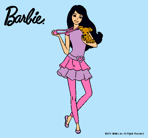 Dibujo Barbie y su mascota pintado por Ester